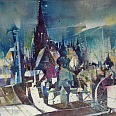 Bernhard Vogel "Dachlandschaft mit Stephansdom Wien" Aquarell 46 x 61 cm