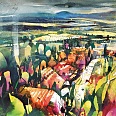Bernhard Vogel "Landschaft bei Montaione Toscana" Aquarell 54 x 76 cm