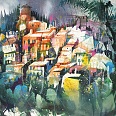 Bernhard Vogel "Cetona mit Olivenbäumen Toskana" Aquarell 54 x 76 cm