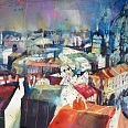 Bernhard Vogel "Dachlandschaft mit Karlskirche Wien" Aquarell 46 x 61 cm
