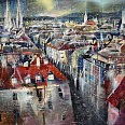 Bernhard Vogel "Brandstätte mit Votivkirche Wien" Mixed Media 80 x 120 cm