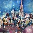 Bernhard Vogel "Dachlandschaft mit Stephansdom" Aquarell 46 x 61 cm