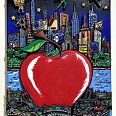 Charles Fazzino "Traffic under the Apple" Unikat auf Leinwand 60 x 50 cm