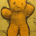 Christian Blau "Teddybär gelb" Mischtechnik auf Jute 61 x 48 cm