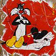Dominique Capocci Rock Art "Silvester Mickey" Mischtechnik auf Karton 70 x 70 cm