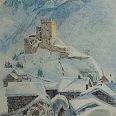 Eduard Handel Mazzetti "Burg Laudegg und Ladis" Mischtechnik 29 x 21 cm