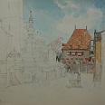 Eduard Handel Mazzetti "Hall- Oberer Stadtplatz" Mischtechnik 29 x 36,2 cm