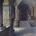 Eduard Handel Mazzetti "Kirchenportal im Kreuzgang- Berchtesgaden" 1932 Aquarell