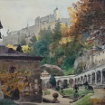 Eduard Handel Mazzetti "Salzburg- Petersfriedhof mit Burg" 1946 Aquarell 30 x 37 cm