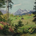 Eduard Handel Mazzetti "Seefeld gegen Karwendel" 1945 Aquarell 29 x 36,2 cm