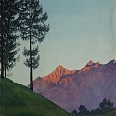Eduard Handel Mazzetti "Sonnenuntergang bei Mieming mit Hocheder und Grieskogel" 1946 Aquarell 37 x 30 cm