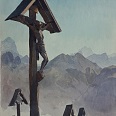 Eduard Handel Mazzetti "Wegkreuz" Aquarell 35 x 25 cm