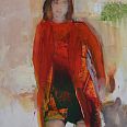 Elena Gatti "Rote Jacke" Mischtechnik auf Leinwand 27 x 22 cm