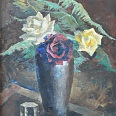 Ernst Nepo "Drei Rosen mit Kristal" Öl auf Platte, 62 x 43,5 cm