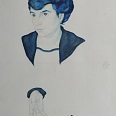 Ernst Nepo "Junge Frau (Kopf & Hände)" 1920, Aquarell/Bleistift, 66 x 50 cm