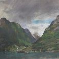 Erwin Lutz - Waldner "Fjordlandschaft - Norwegen" 1944 Pastell 35 x 46 cm