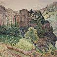 Erwin Pendl "Ruine Werfenstein gegen Donau-Hössgang" 1934 Aquarell 26 x 36,8 cm