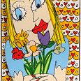 James Rizzi "Girls like flowers" 1997 3D-Siebdruck 10 x 6,5 cm