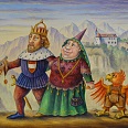 Hans Crepaz "Heim ins Reich/ Herzog Rudolf IV und Margarethe Maultasch" Öllasur auf Karton 20 x 30 cm