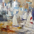 Heinke Böhnert "Segeln am See" Mischtechnik auf Leinwand 100 x 100 cm