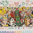 James Rizzi "All you Need is Love, Food, Money, Air, and a lot of other Things" 1995 3D-Unikat 18 x 73 cm