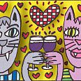 James Rizzi "Cat some Love" 2010 3D-Siebdruck 5,4 x 8,6 cm
