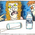 James Rizzi "Don't Cry Over Spilt Milk" 2002, 3D- Siebdruck 20 x 24 cm