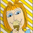 James Rizzi "Girls like ice cream" 1997, 3D-Siebdruck, 10 x 6,5 cm