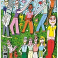 James Rizzi "Golfing With The Family" 3D Siebdruck 20 x 14,2 cm
