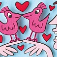 James Rizzi "When love birds meet" 3d-Siebdruck (drucksigniert) 24 x 30 cm