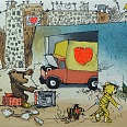 Janosch "LKW-Herz" Radierung 40 x 50 cm