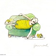 Janosch "Auf dem grünen Sofa" Mischtechnik 23 x 31 cm