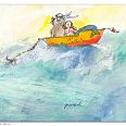 Janosch "Der Bär mit der Meerjungfrau auf der AIDA" Mischtechnik 50 x 60 cm
