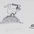 Janosch "Ente und 2 Hasen s-w" Mischtechnik 30 x 40 cm