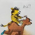 Janosch "Flotter Ritt mit Tiger und Bär" Radierung 35 x 35 cm