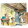 Janosch "Herr Hase zu Besuch" Mischtechnik 17 x 18 cm