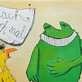 Janosch "Lach doch mal Frosch und Huhn" Radierung 30 x 40 cm