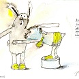 Janosch "Meine Frau nennt mich Du Pullerhase" Mischtechnik 18 x 27 cm