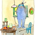 Janosch "Blauer Indianer" Mischtechnik 25 x 18 cm