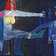 Janosch "Mit hübscher Dame an der Bar" Mischtechnik 60 x 70 cm