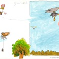 Janosch "Onkel Popoff fliegt die Tiere mit ihm mit" Mischtechnik 21 x 30 cm