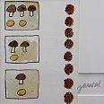 Janosch "Pilze und Beeren" Mischtechnik auf Papier 15 x14 cm