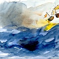 Janosch "Stürmische See" Mischtechnik 24 x 35 cm