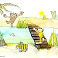 Janosch "Tiger geht über die Brücke" Mischtechnik 22 x 35 cm
