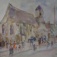 Josef Arnold "Kirche in Frankreich" Aquarell 35 x 44 cm