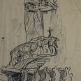 Josef Arnold "Kircheninterieur" Kohlezeichnung 41 x 29 cm