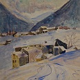 Josef Arnold "Winter in Südtirol" Aquarell 33 x 26 cm