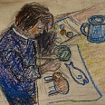 Josef Arnold "Zeichnendes Mädchen" Ölkreide 33 x 48 cm