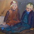 Josef Arnold "Zwei Kinder" Öl auf Holz