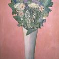 Josef Costazza "Blumenstilleben auf rosa Grund" Öl auf Leinwand 70 x 60 cm
